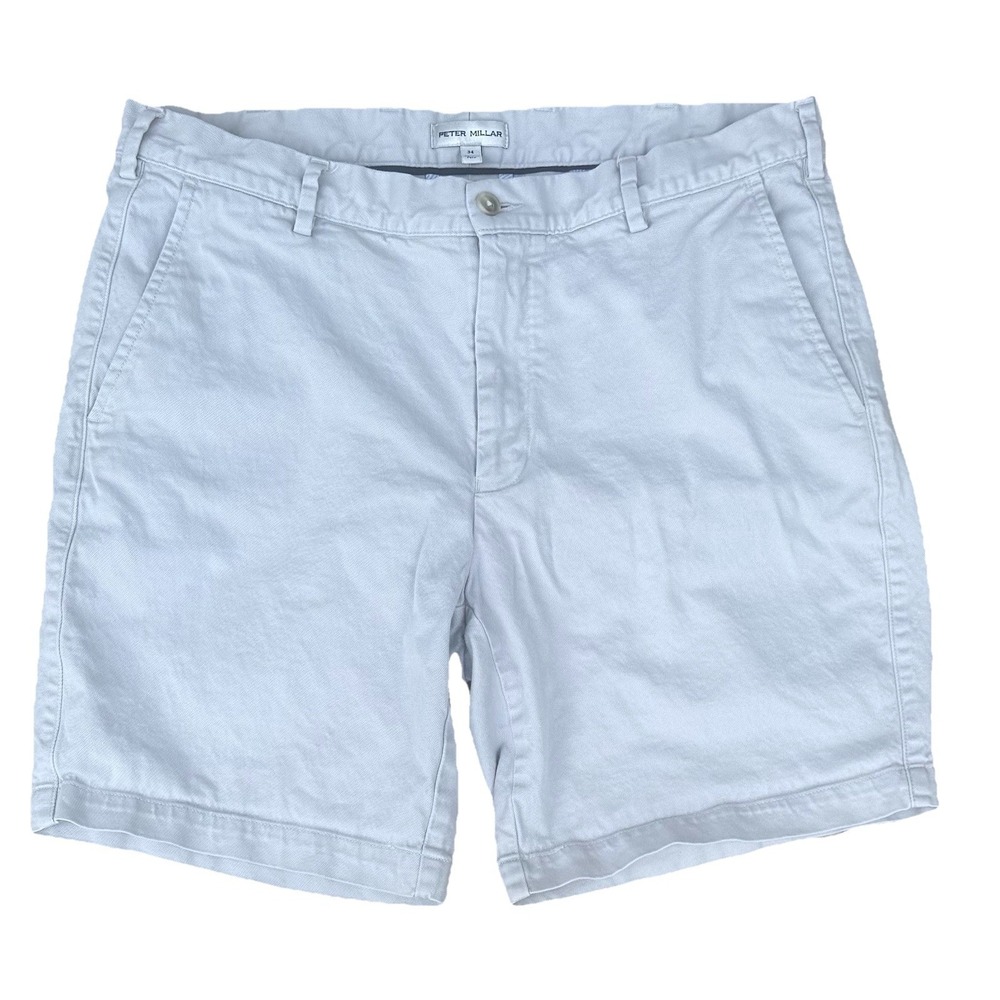 Men's Peter Millar Grey 100% Pima Cotton Flat Front Khaki Chino Shorts Size 34